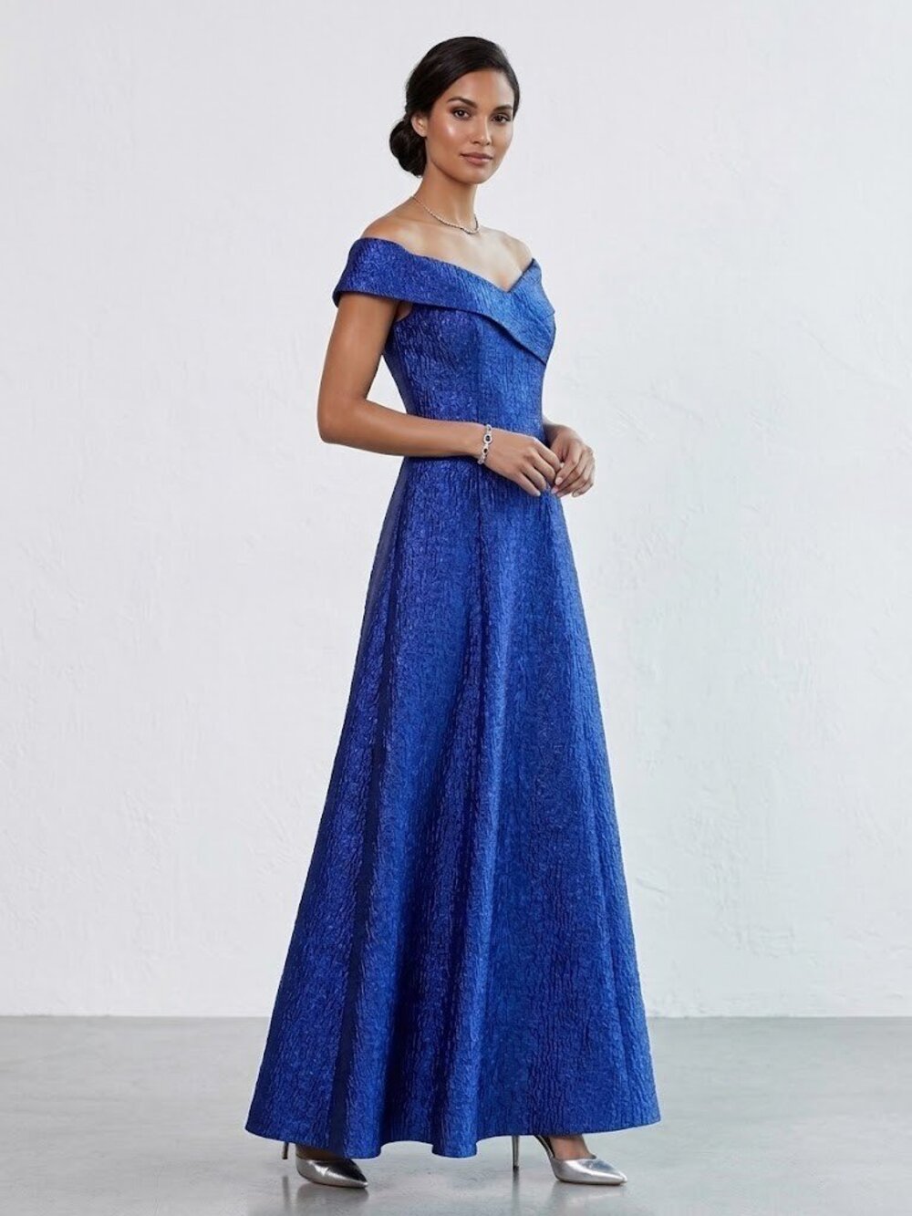 NWT Rickie Freeman for Teri Jon Metallic Jacquard Off-Shoulder Gown Dress 4